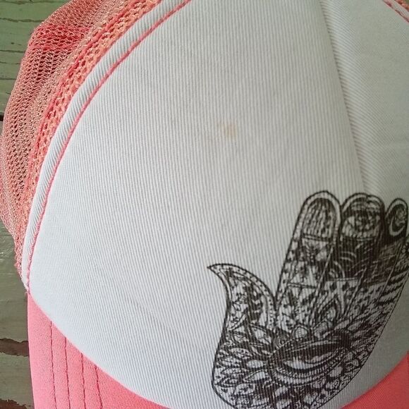 Billabong Women's Mesh Trucker Hat Hasma Hand Coral and White Adjustable - Picture 3 of 9